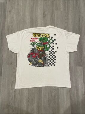Rat Fink Ed Roth 2007 "Racing Team" Graphic Print White Short Sleeve  XL